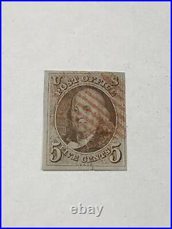 # 1 Franklin 5C Used Red Cancel Fine / Very Fine Small Fault