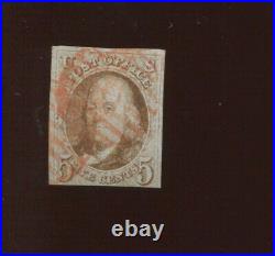 1 Franklin Imperf Used Stamp with Attractive Red Cancel (Bx 3316)