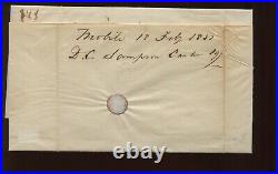 1 Franklin Imperf on 1851 Cover Mobile Alabama to New Orleans LA with Way 1 Mark