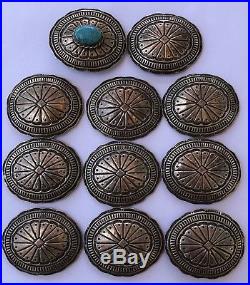 11- Early Old Pawn Navajo Stamped Sterling Silver Kingman Turquoise Concho Belt
