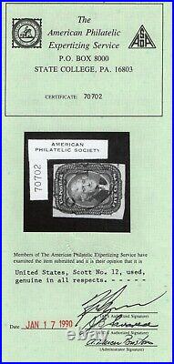 12 F-VF used blue cancel APS cert with nice color cv $ 900! See pic