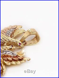 14k Solid Tri Color Gold Two Fighting Rooster Pendant 16.8 Grams 1.97 Mens