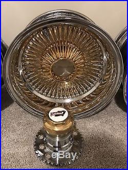 14x7 Dayton Wire Wheel Center Gold Triple Stamped 100 Spoke Complete Set Of 4