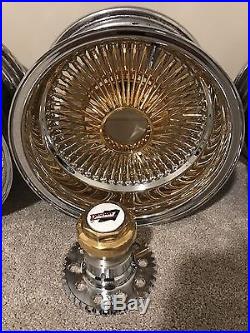 14x7 Dayton Wire Wheel Center Gold Triple Stamped 100 Spoke Complete Set Of 4