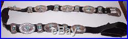 17pcs Jim Yazzi Yazzie Navajo CONCHO Belt Turquoise Stamped Sterling Silver 411g