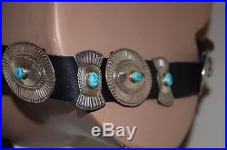 17pcs Jim Yazzi Yazzie Navajo CONCHO Belt Turquoise Stamped Sterling Silver 411g