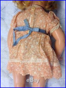 18 Composition Shirley Temple doll tagged dress Stamped back Original Vintage