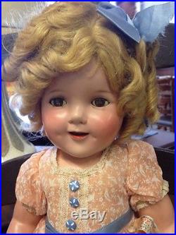 18 Composition Shirley Temple doll tagged dress Stamped back Original Vintage