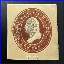 1800's 2C WASHINGTON BROWN CUT SQUARE WITH FLOWER WHEEL FANCY CANCEL