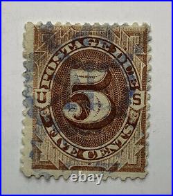 1800's US 5 POSTAGE DUE STAMP WITH BEADED CIRCLE FANCY CANCEL