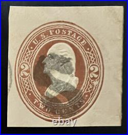 1800s 2C WASHINGTON BROWN CUT SQUARE WITH CURVY CAPITAL S LETTER FANCY CANCEL