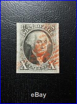 1847 US Scott 2 George Washington 10 cent stamp red cancel Used
