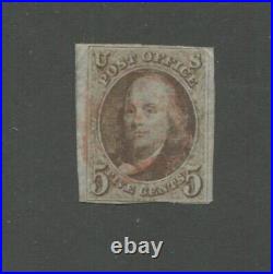 1847 United States Postage Stamp #1 Used Faded Red Cancel