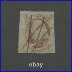 1847 United States Postage Stamp #1 Used Pen Cancel faded