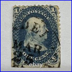 1861 U. S. 1c Franklin Stamp #63 With Philadelphia Son Cancel, No Grill