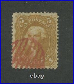1861 United States Postage Stamp #67 Used F/VF Red Grid Cancel Certified