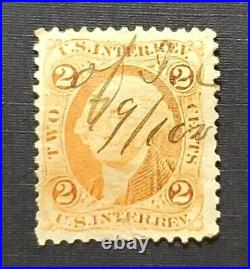 1862 United States George Washington 2 Cents Orange Stamp Internal Revenue Rare