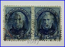 1875-1880 5c Us Stamps Pair Zachary Taylor With Son Cancel
