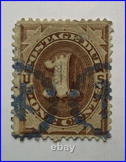 1879/1884 1c Postage Due Stamp Fancy Cancel Blue Beaded Circle With Stars