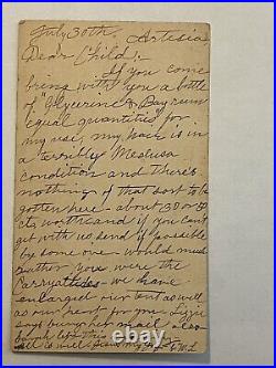 1882 Artesia California Postcard To Downey Bring Bottle Of Glycerine Bay Rum