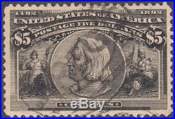 1893 US Columbian $5 Sc 245 Used Cat $1200