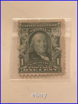 1902 BENJAMIN FRANKLIN 1 Cent Green Stamp Very Rare 120 y/o VFine In Sleeve