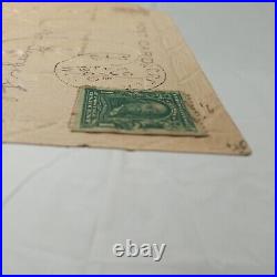 1908 POSTCARD with BENJAMIN FRANKLIN 1 Cent Green Stamp 1902-1910 Antique VTG