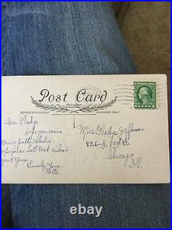 1915 US 1 Cent Stamp George Washington Off Center On Postcard Used