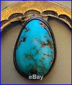 1920s Navajo Squash Blossom Necklace Bisbee Turquoise Hand Constructed Stamped