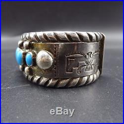 1940s NAVAJO Stamped Sterling Silver & Sleeping Beauty TURQUOISE Cuff BRACELET