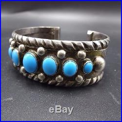 1940s NAVAJO Stamped Sterling Silver & Sleeping Beauty TURQUOISE Cuff BRACELET