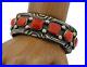 1950’s Old Pawn Navajo Indian Hand Stamped Red Coral. 925 Silver Cuff