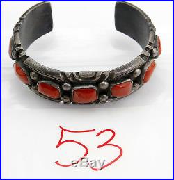 1950's Old Pawn Navajo Indian Hand Stamped Red Coral. 925 Silver Cuff