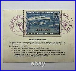 1963 $3 Federal Boating Stamp On Temporary Card Bristol Maine Portland Cancels