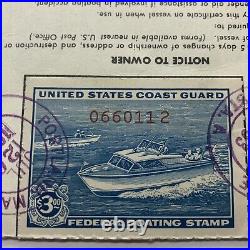 1963 $3 Federal Boating Stamp On Temporary Card Bristol Maine Portland Cancels