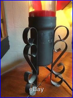 1970 LAVA LAMP Rare Mediterranean model 2940 RED WAX CLEAR WROUGHT IRON BASE