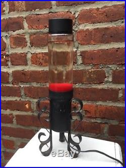 1970 LAVA LAMP Rare Mediterranean model 2940 RED WAX CLEAR WROUGHT IRON BASE