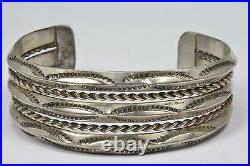 1970's Navajo Triangle Stock Hand Stamped. 925 Silver Cuff Bracelet Unsigned