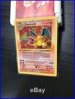 1999 Pokemon 1st Edition Shadowless Base Holo Charizard 4/102 GREY STAMP