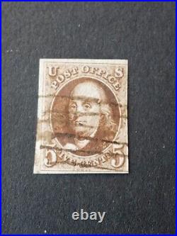 19th century used us stamps Scott #1 Red brown Scott CV $475