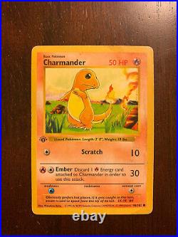 1st Edition Shadowless Charmander Pokemon Base Set 46/102 (Thick Stamp) Heavy PL