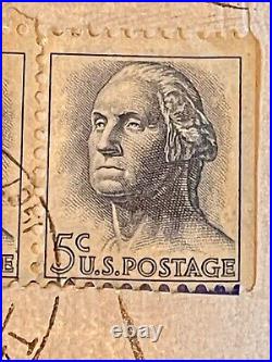 2 George Washington 5 cent Rare Used stamp 1950s United States Postage envelope