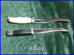 2 Rare BUCK 121 Fish Filet Knives, 1 Single Inverted Stamp, 1 White Handle