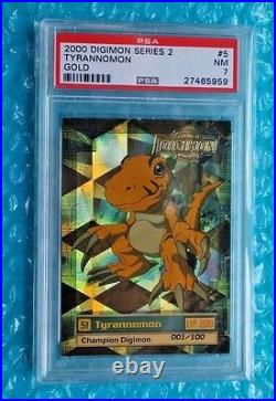 2000 Digimon Series 2 Tyrannomon Card #5 Gold Stamp 001-100! Graded PSA-7