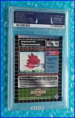 2000 Digimon Series 2 Tyrannomon Card #5 Gold Stamp 001-100! Graded PSA-7