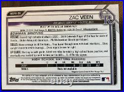 2021 Bowman Chrome Zac Veen Purple Sapphire Refr Rc Auto #/10 Rockies Invest
