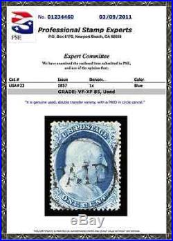 #23 Used PSE Graded 85 with PAID cancel, PSE Cert. # 01234460
