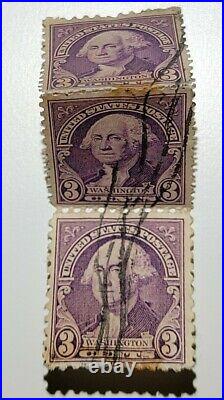 3 Vintage Rare 3 Cent George Washington CONNECTED Stamps Purple / Violet