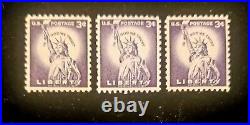(3) Vintage United States Statue Of Liberty 3 Cent Stamp Purple Uncanceled Rare