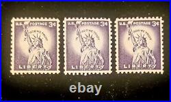 (3) Vintage United States Statue Of Liberty 3 Cent Stamp Purple Uncanceled Rare